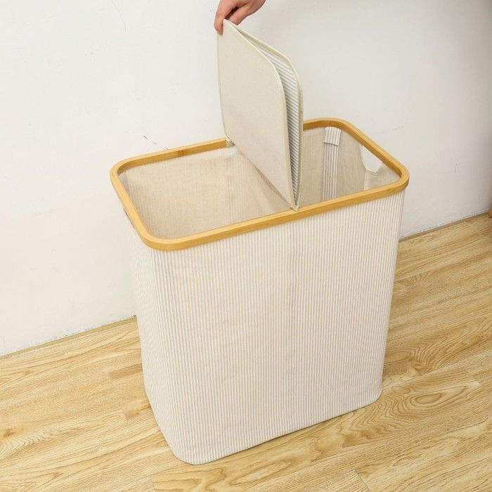 Cestas de ropa - Oferta de lavandería - Bambú - Algodón - 54,5 x 34 x 60 cm - Blanco