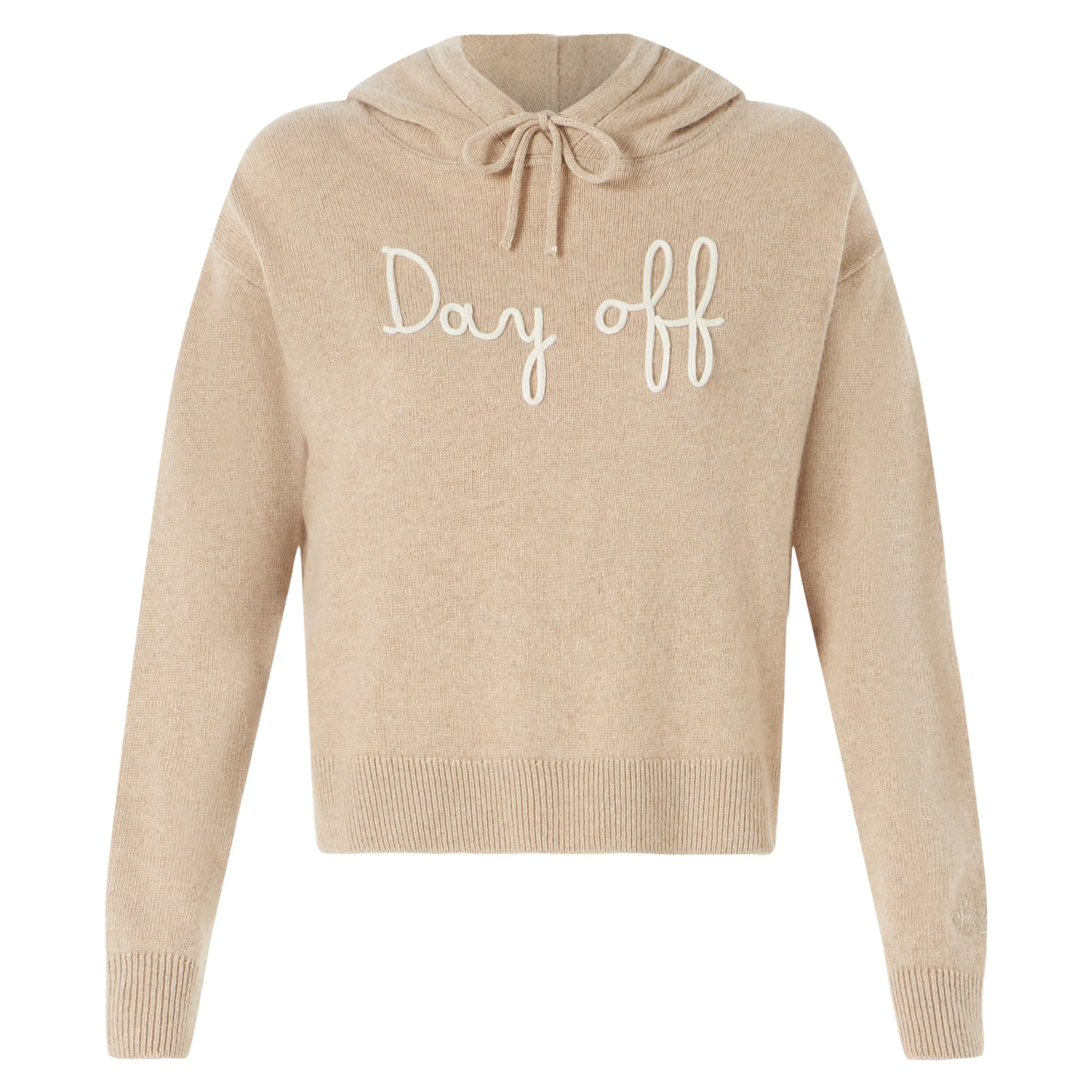 Felpa cropped in maglia da donna con cappuccio e ricamo Day Off