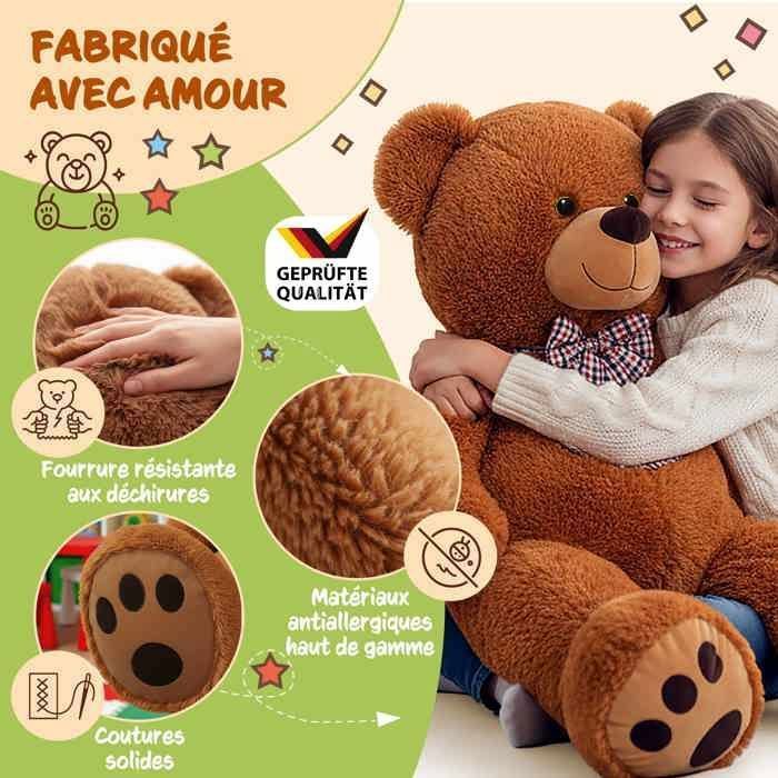 MONZANA® Orsetto di peluche marrone super morbido con papillon - Orsetto di peluche gigante da 100 cm - Grande peluche - Simpatico giocattolo da coccolare