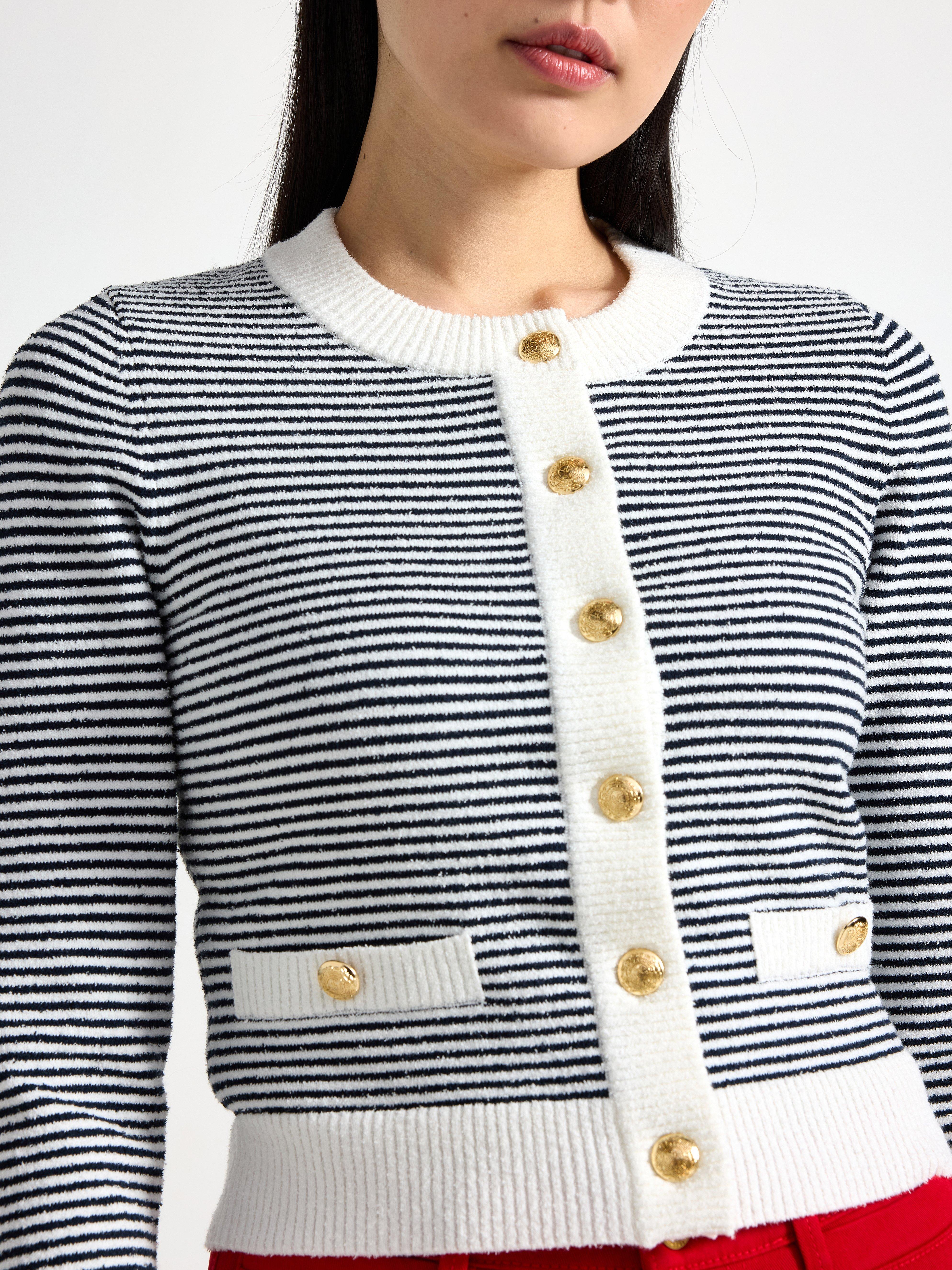 Finstickad vest donkerblauw