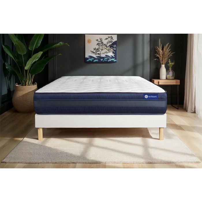Mattress and bed base set 90x200 cm - White bed base (assembly required) - Actilatex Tech