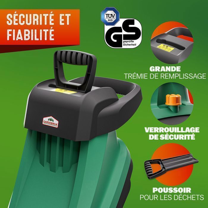 Gardebruk® Broyeur de Jardin végétaux 2400 W déchiqueteur Jardin électrique Sac 2x50L Branches arbuste 45mm déchets verts