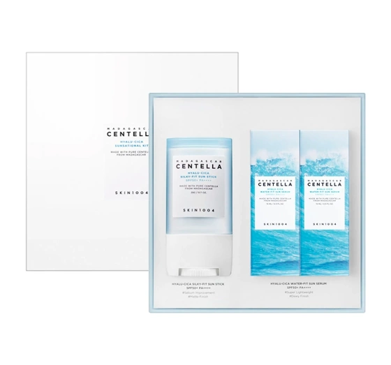 Skin1004 Madagascar Centella Hyalu-Cica Sunsational Kit zestaw kosmetyków do twarzy i ciała sztyft ochronny 20 g   krem przeciwsłoneczny 2 x 15 ml