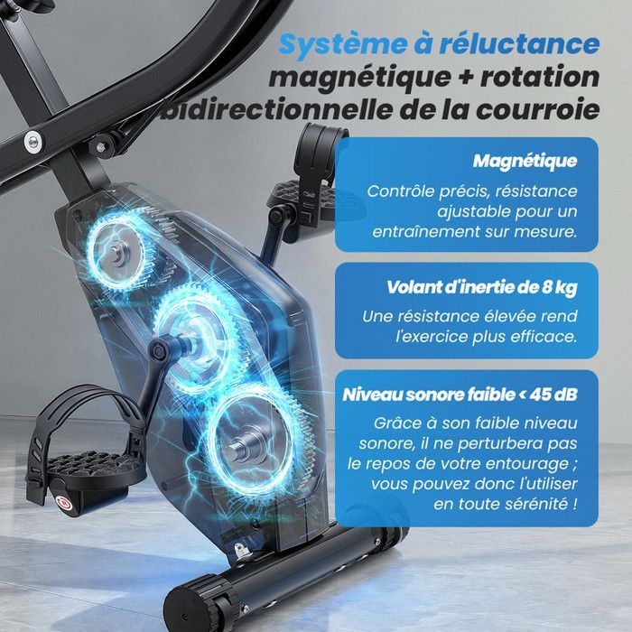 KZYNTH Vélo d'appartement pliable 4-en-1 KB-S2 — roue d'inertie 8kg, 16 niveaux, cardio, connecté (APP)