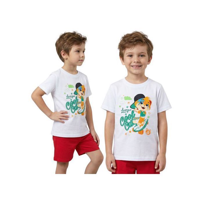 Lampo 44 Katten, katoenen pyjama, tweedelige zomerpyjama met korte mouwen, 100% katoen, 110 cm