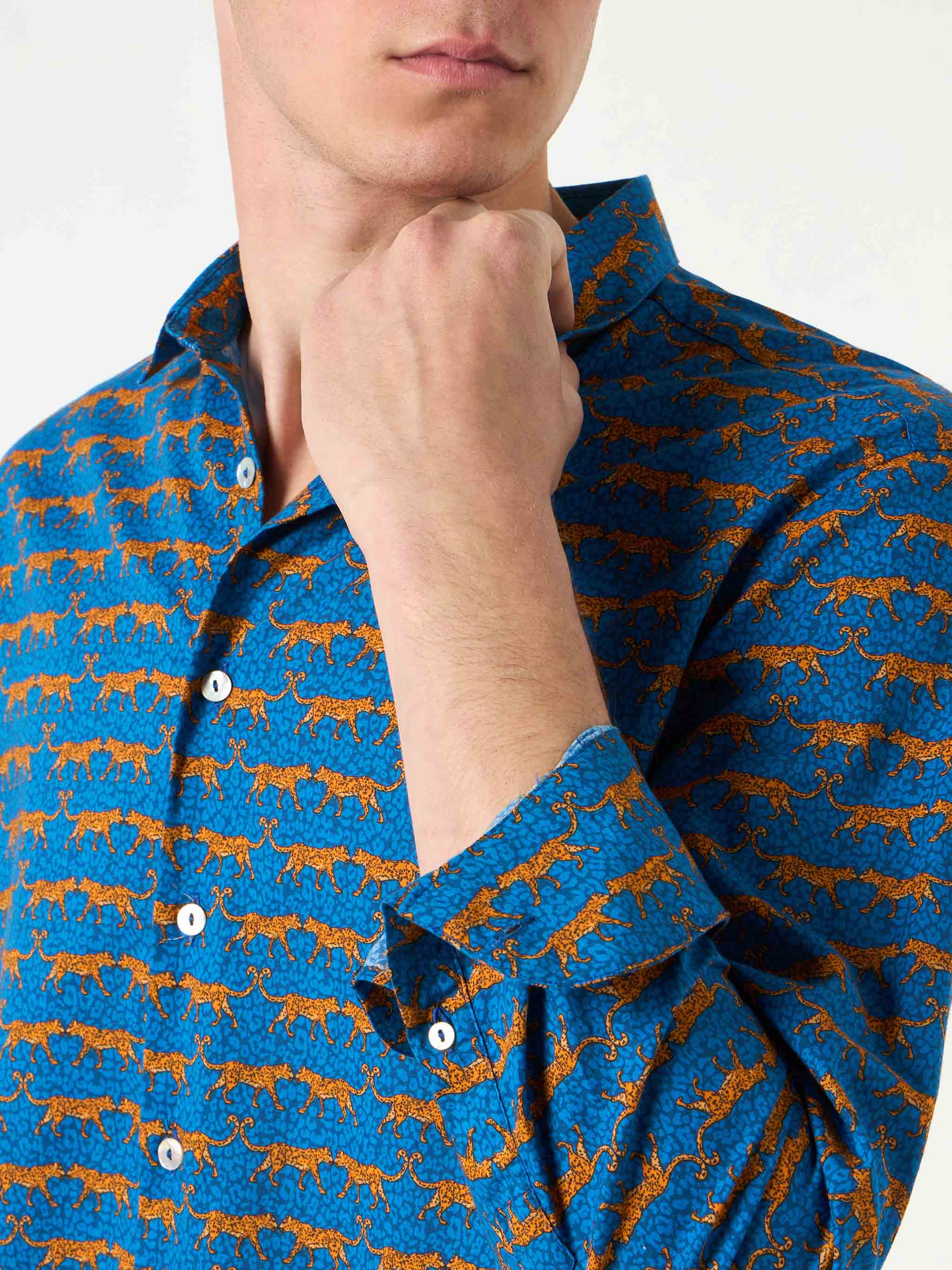 Camicia da uomo Sikelia in mussola di cotone con stampa gatto selvatic