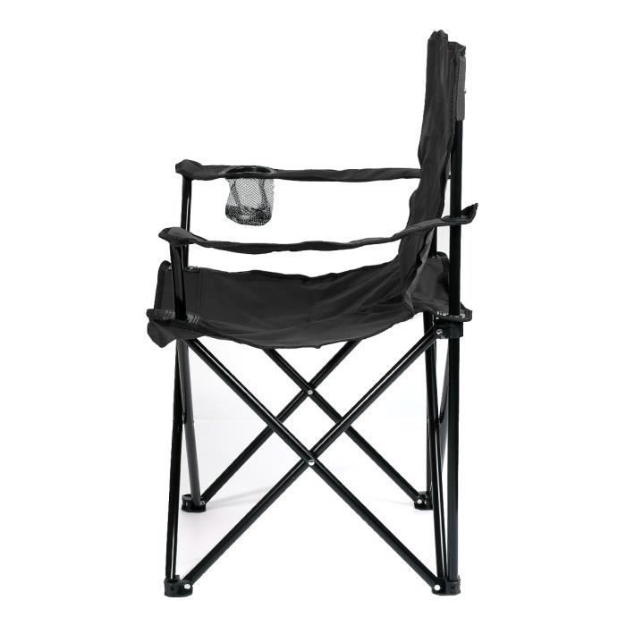 Chaise pliante d'extérieur MENGDA - Noir - Pour camping, plage, barbecue - Porte-gobelet et sac de rangement