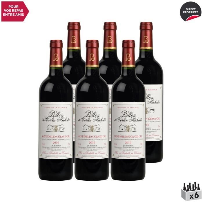 Saint-Emilion Grand Cru pollen Rouge 2016 - Lot de 6x75cl - Château Corbin Michotte - Vin AOC Rouge de Bordeaux