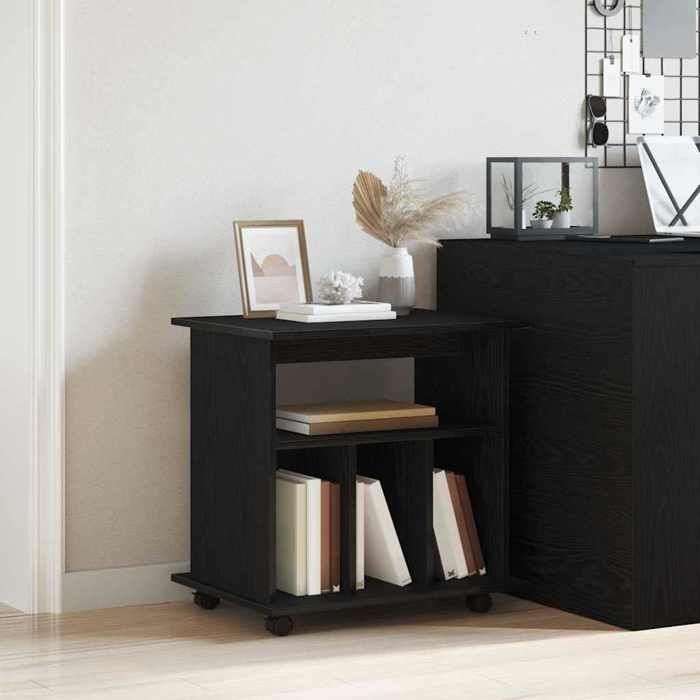 Black Rolling Cabinet, CLARENCE, Modern, Black Oak 60 x 45 x 55 cm Engineered Wood LV33