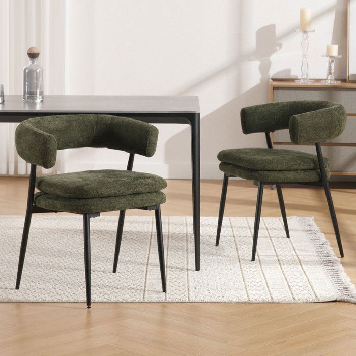 Wahson Dining Chair Set of 2 Chenille Chairs, Comfortable and Modern Living Room Chairs for Kitchen and Home, Green