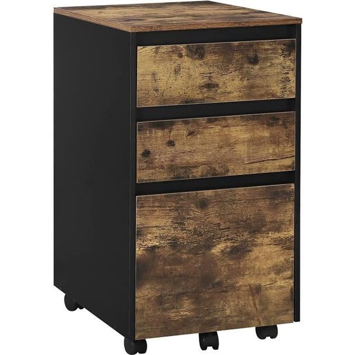 WOLTU Mobile Office Storage Unit with 3 Drawers - Rustic Brown and Black