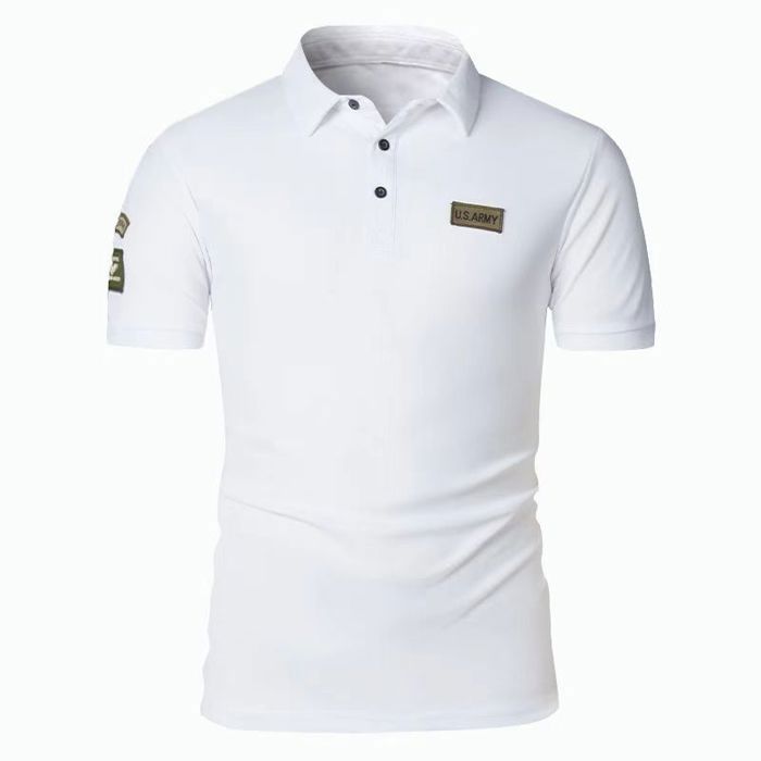 Men's Embroidered Short Sleeve Polo Shirt, Regular Fit, Casual Summer Top, Contrasting Colors, Comfortable - White