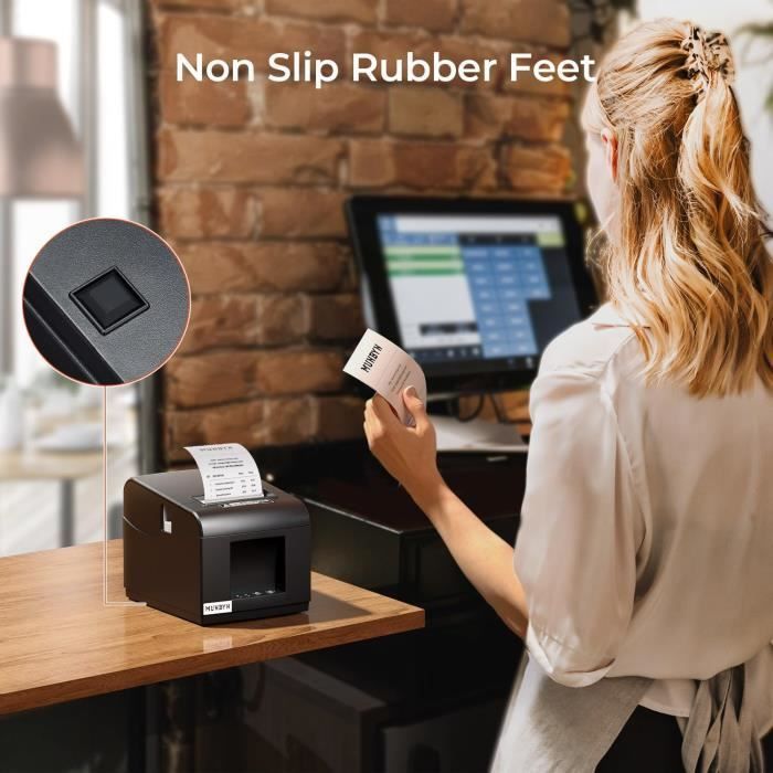 Imprimante de reçus thermique MUNBYN 80 mm — USB & Ethernet, compatible ESC/POS, Noir