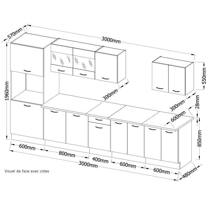 ULTRA Cuisine complète avec colonne four et plan de travail inclus - L 300 cm - 9 éléments - Gris mat