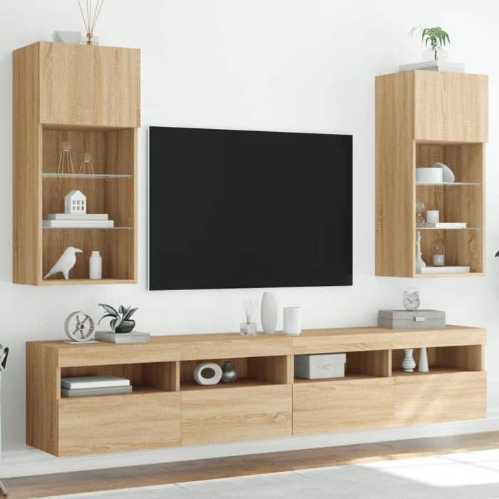 Mueble para TV vidaXL con luces LED, 2 unidades, armarios para TV de pared, mueble para TV con almacenamiento para sala de estar, 837048