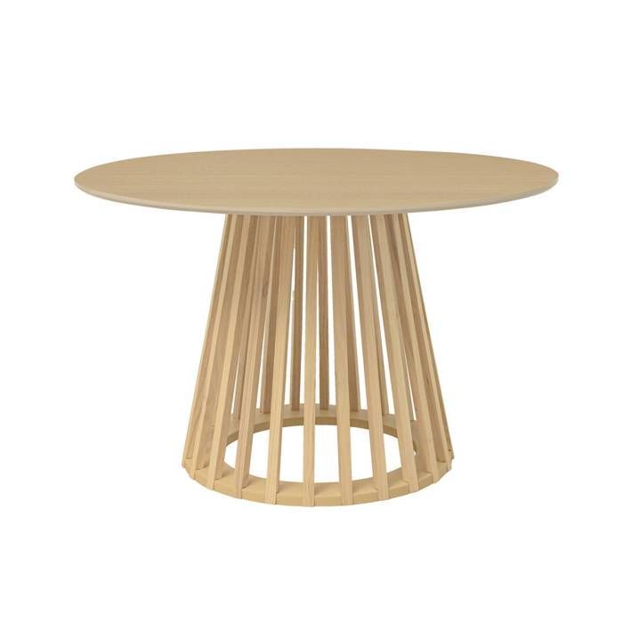 Mesa de comedor con efecto madera de roble y patas de madera de abeto, capacidad para 4 personas, Ø120cm