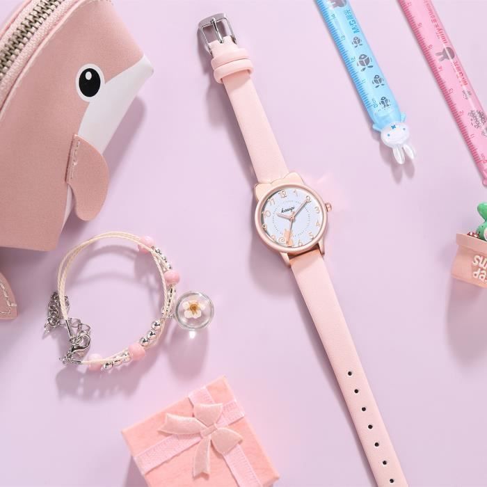 Reloj y pulsera para niña - Set de regalo - Lindo gato 2021 Marca Quartz Resistente al agua Rosa