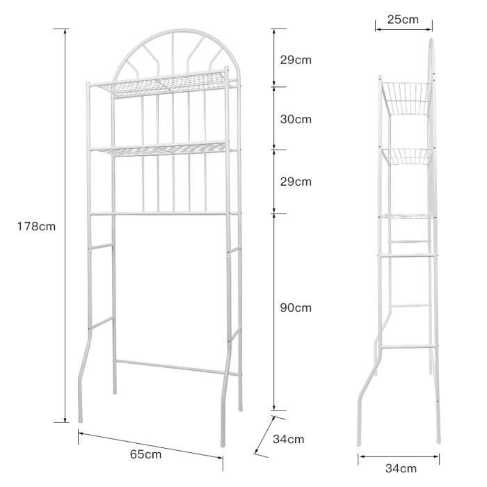 Bathroom storage shelf - MENGDA - Iron construction - 3 tiers - White - 65x34x178cm