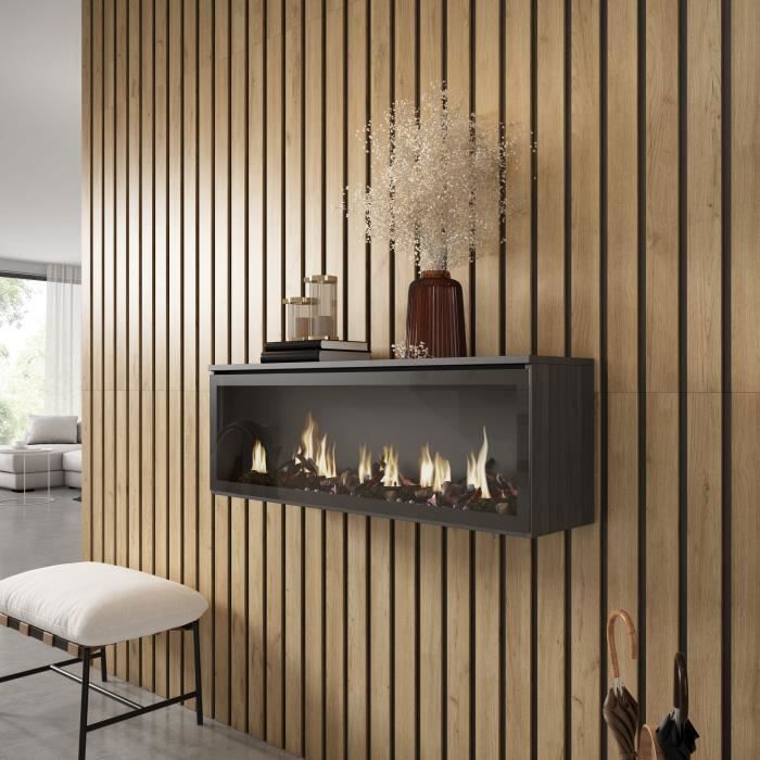 Chimenea eléctrica LED empotrable, efecto llama, 107x38x25cm, salón-comedor, negra, RF2332