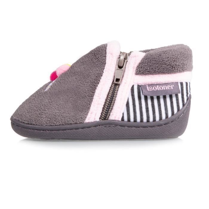 Pantuflas Isotoner para bebé niña con suela antideslizante, color gris.