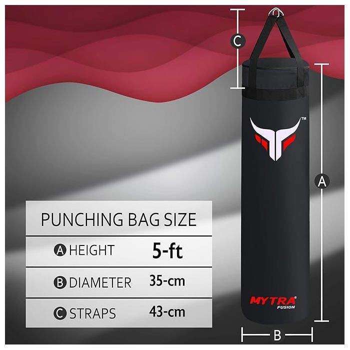 Sacco da boxe vuoto da 152 cm - Mytra Fusion - Sacco da boxe rinforzato e non imbottito - Arti marziali Muay Thai - NERO