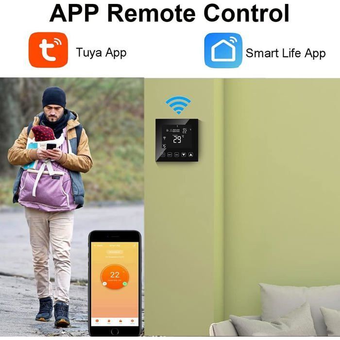 Termostato inteligente com conexão Wi-Fi para caldeira/aquecimento de piso (3A com fio) compatível com Alexa/Google Assistant/aplicativo Tuya Smart Life