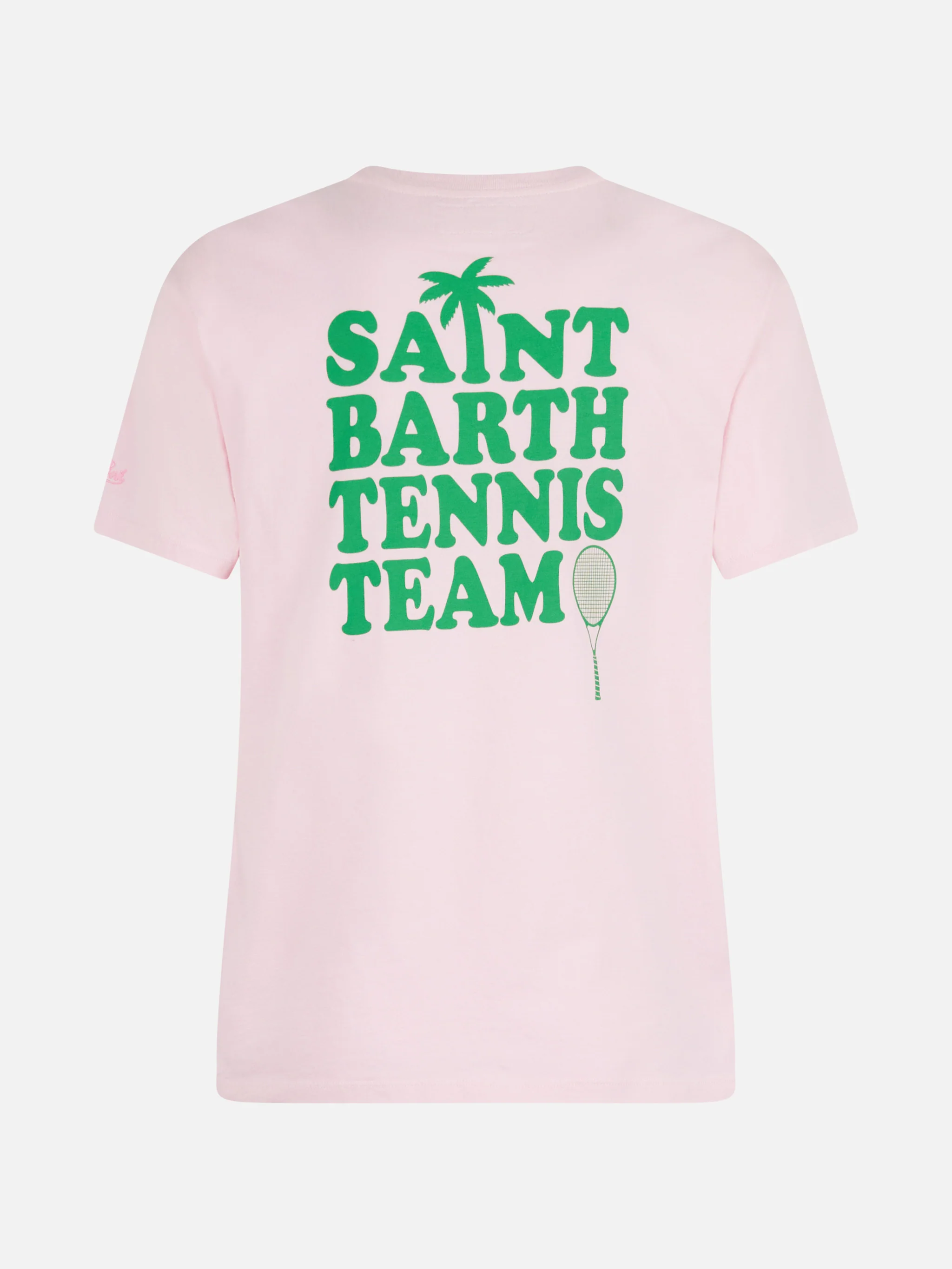 Roze katoenen T-shirt met print van het St Barth tennisteam.