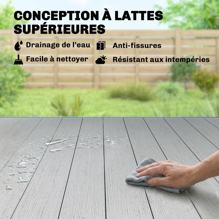 Mesa de jardín Outsunny - Para 4 a 6 personas - Rectangular - Tablero de listones y patas de acero - 140 x 90 x 74 cm - Gris