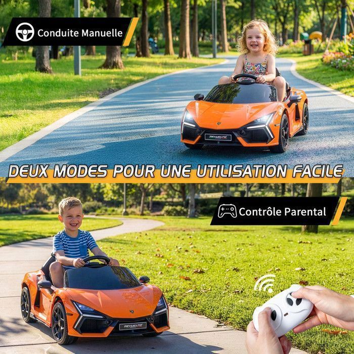 Lamborghini Revuelto Elektroauto – LALAHO – 3 Geschwindigkeiten, mit 2,4-GHz-Fernbedienung, für Kinder von 3–6 Jahren, Orange