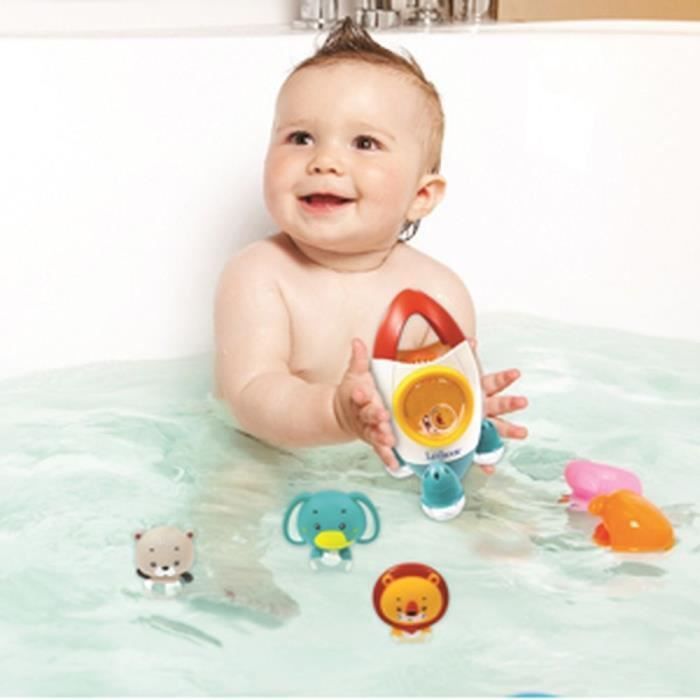 Juguete de baño con forma de cohete y 3 animales de peluche - LEXIBOOK - para niños de 18 meses en adelante - chorros de agua giratorios