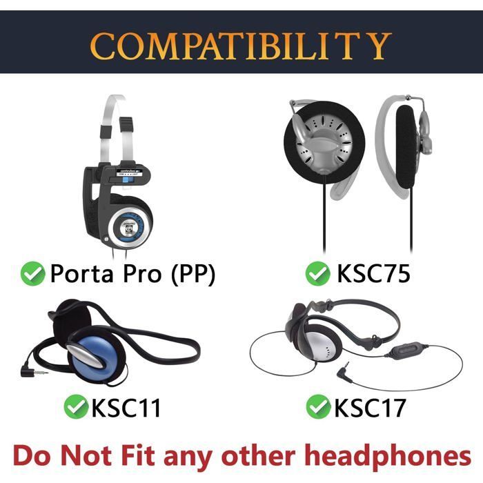 SOULWIT 6 Pieces Foam Cushion Sponge Ear Pads for Koss Porta Pro, KSC11, KSC17, KSC75 Headphones - Black