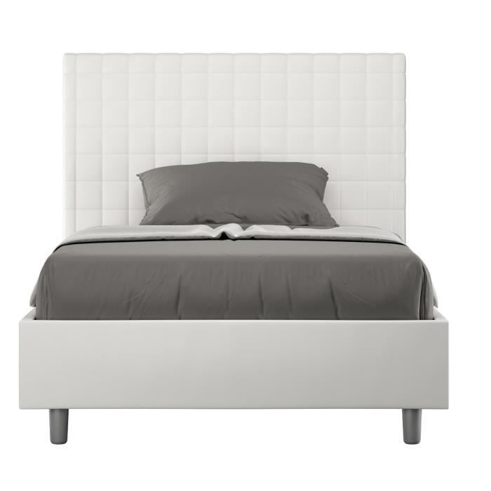 Gestoffeerd bed Sunda van 120x190 cm in wit geruit kunstleer. Zonder lattenbodem of opbergvak.