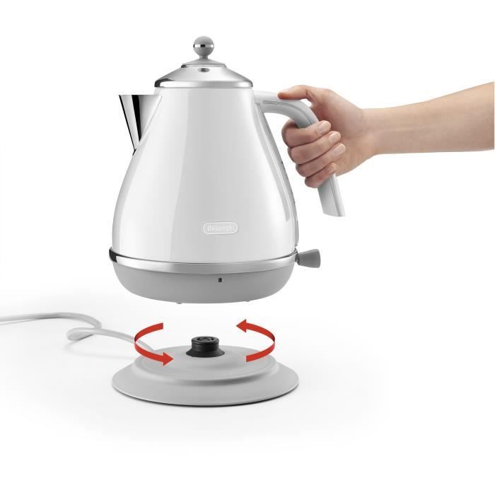 Chaleira DELONGHI ICONA CAPITALS - 1,7L - Aço inoxidável - Base removível e giratória 360° - Filtro anticalcário - Branca