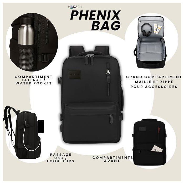 Mochila de cabina 40x30x20 Ryanair Transavia Vueling expandible EasyJet 45x36x25 compartimento para portátil negro mujer hombre fin de semana