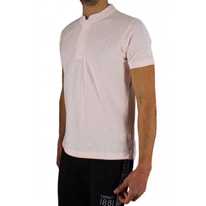 Cerruti 1881 Men's Short-Sleeve Mandarin Collar Polo Shirt, New Firenza Light Pink