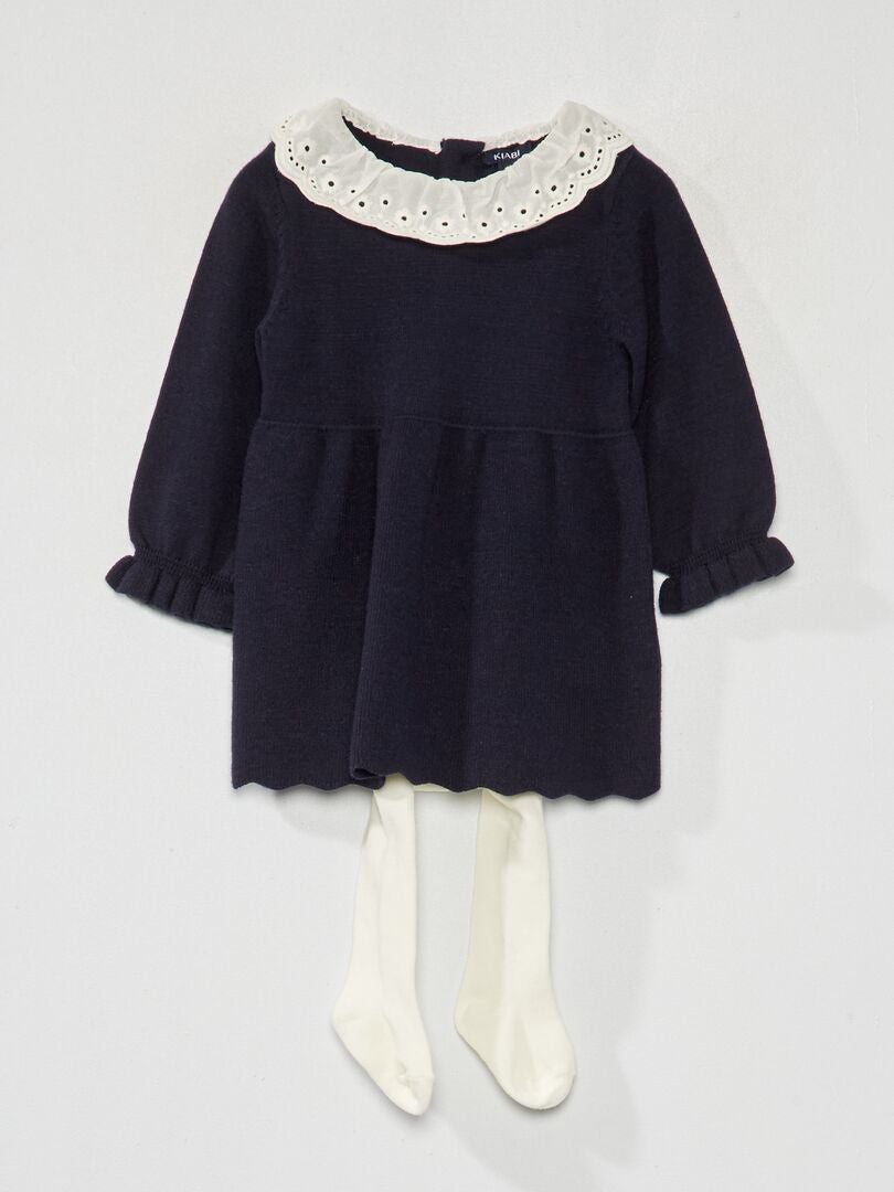 Vestido de tricô + meia-calça - 2 peças - AZUL