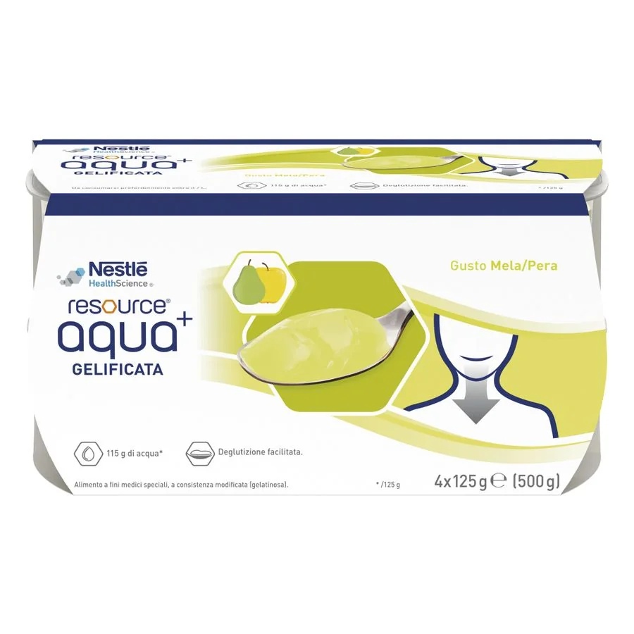 NESTLÉ Resource Aqua relleno de gelatina con sabor a manzana y pera 4 x 125 g Disfagia