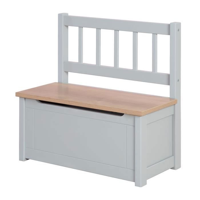 ROBA Banc Coffre à Jouets Woody pour Enfant - Meuble de Rangement en Bois 2 en 1 - Fermeture Douce - Taupe / Aspect Bois