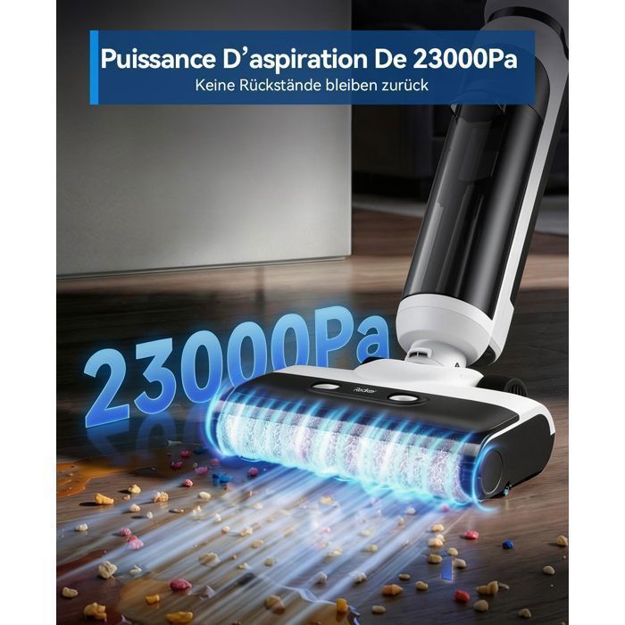Aspirateur Laveur Sans Fil-Redroad H13- 23000Pa,Autonomie 75min,Auto-Nettoyage, Anti-Enchevêtrement, Écran OLED,pour Sols Durs-Blanc
