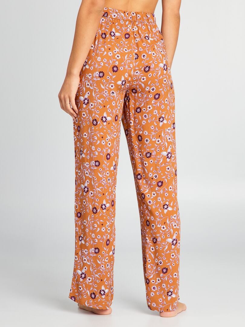 Ruimvallende pyjamabroek met print - BRUIN