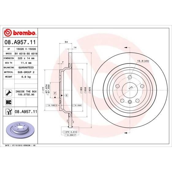 JEU DE DISQUES BREMBO 08.A957.11