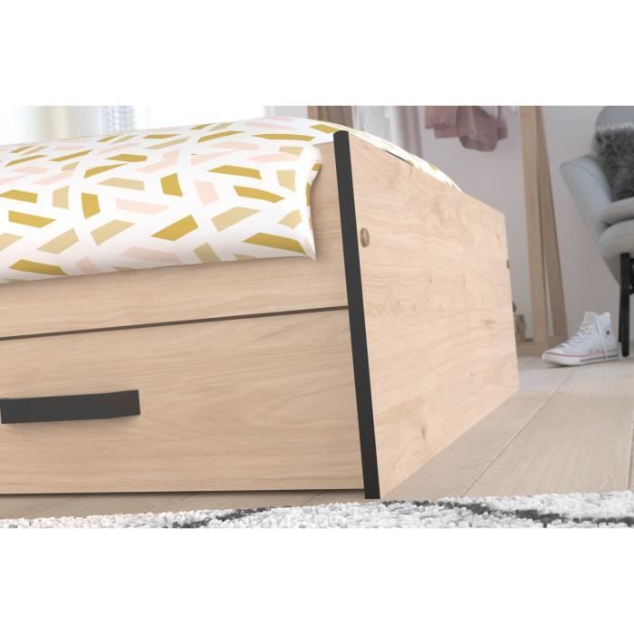 Letto per bambini PARISET Zodiac - 90x200 cm - Truciolato - Finitura rovere e nero - Contenitore