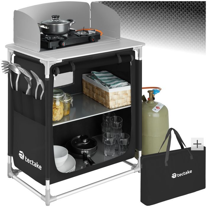 Muebles de camping - TECTAKE - Cocina de camping plegable con bolsa de transporte 76 x 53,5 x 107 cm - Negro