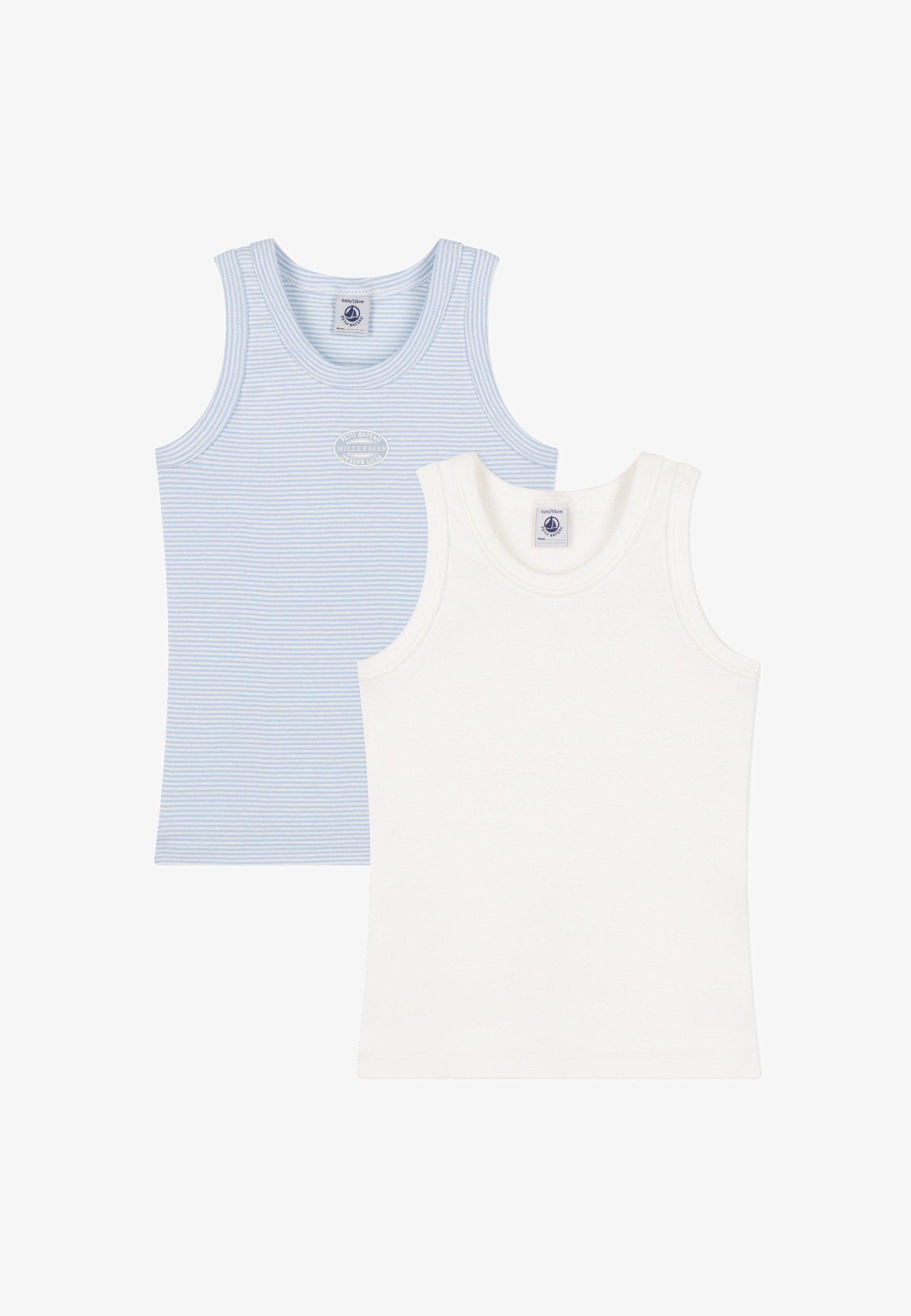 Petit Bateau 2-pack Coastal Tanktops - Onderhemd - Hemelsblauw Wit
