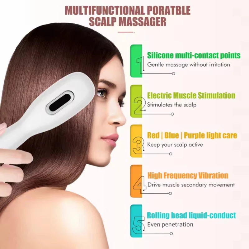 Peigne de massage pratique rechargeable par USB (1 pièce), peigne de soin des cheveux avec lumière LED rouge et bleue, peigne à cheveux souples, convient à tous les types de cheveux