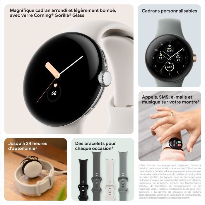 Reloj inteligente GOOGLE Pixel Watch - 41 mm - Plata pulida activa - Correa color carbón
