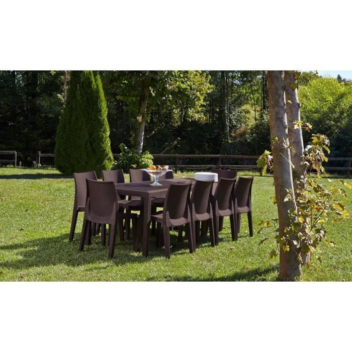 Mesa de exterior - DMORA - Roma - Efecto ratán - Extensible - Marrón