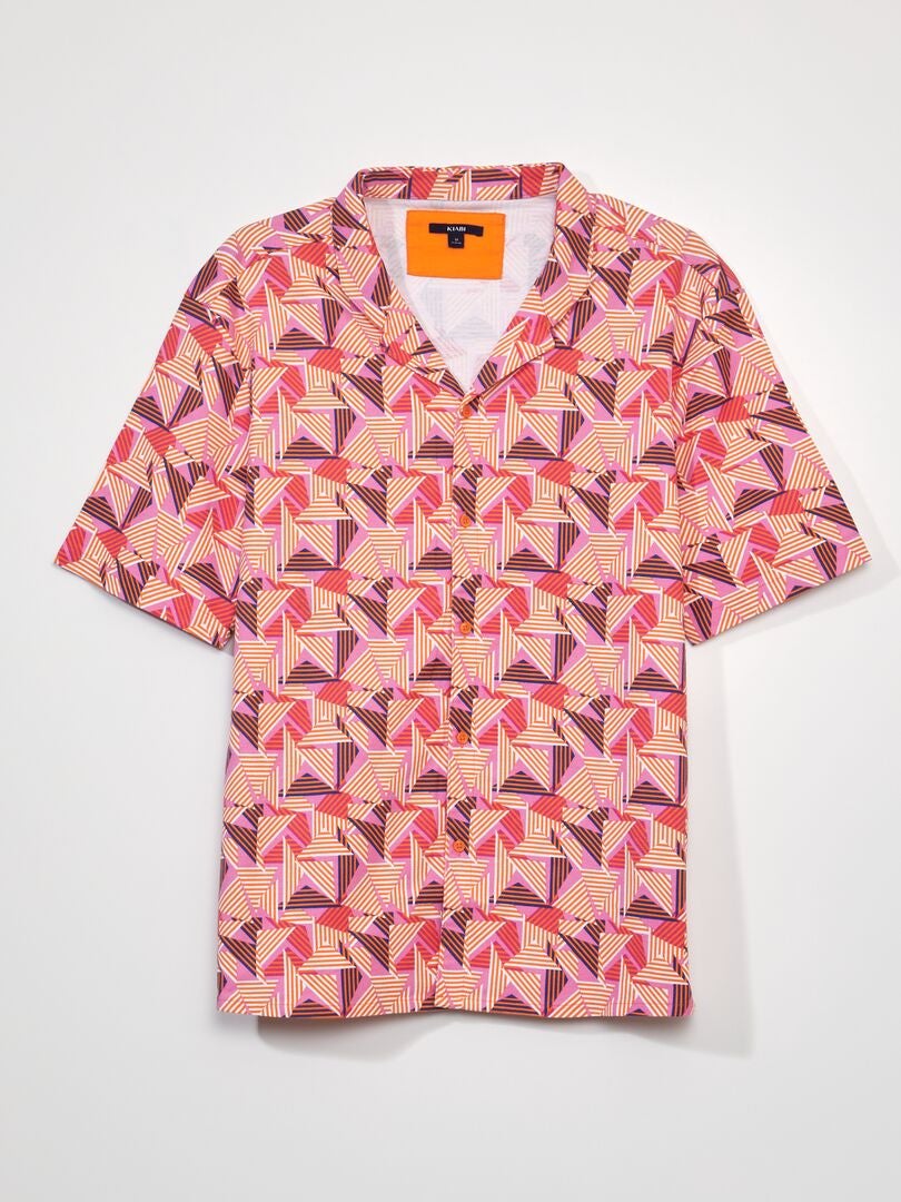 Overhemd van katoenpiqué met print - ORANJE
