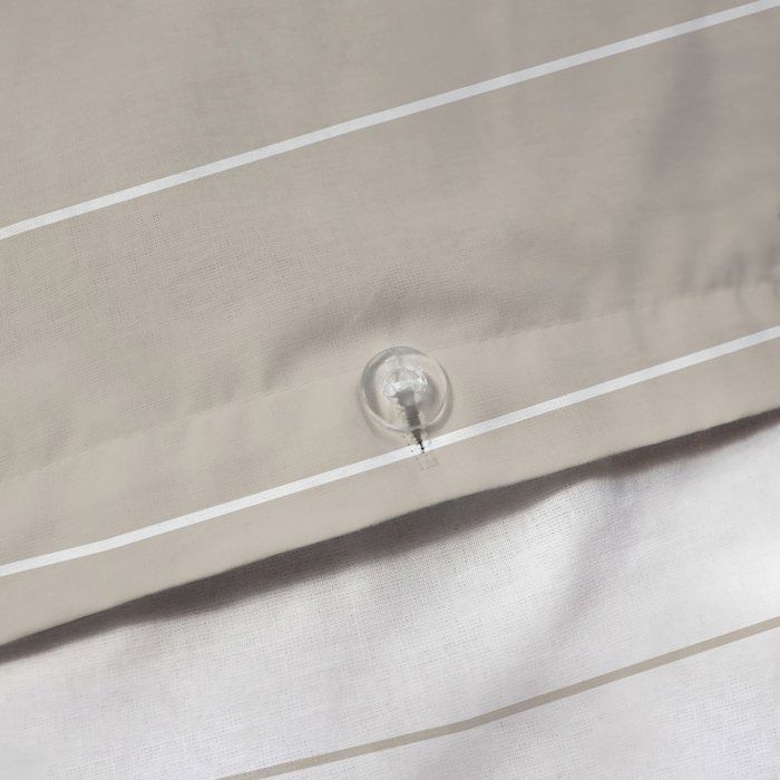 Parure de lit imprimée 100% coton - MATT & ROSE - GREIGE STRIPES - Rayures Gris beige - 140x200 + 1 taie 65x65cm