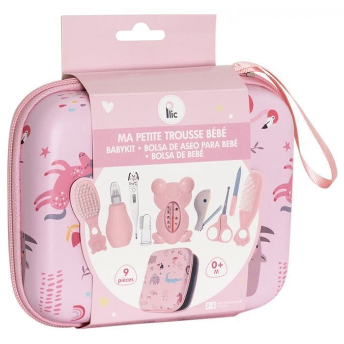 PLIC – Babypflege-Set mit 9 Zubehörteilen – Komplettes Reise-Set – Geschenkidee zur Babyparty – Rosa